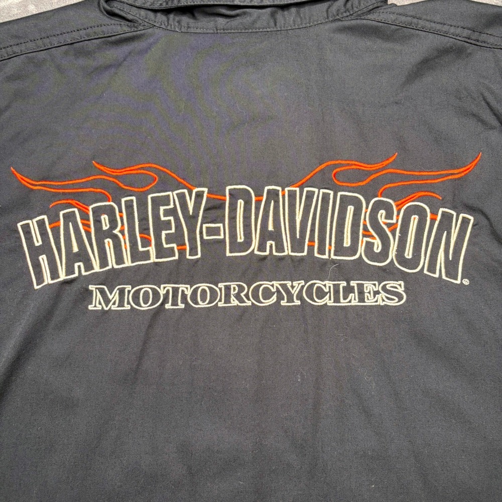 Harley-Davidson Garage Mechanic Shirt Mens 4XL Black Embroidered Flame Biker Y2K